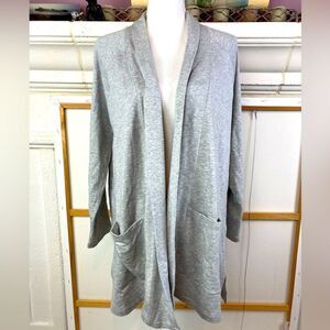 Eileen Fisher open cardigan shawl collar, pockets sweatshirt material oversized